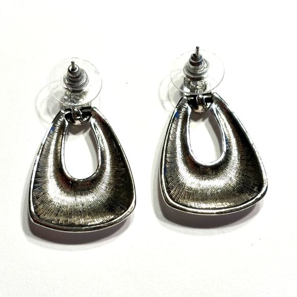 Pierced earrings silver doorknocker style long chunky hoops vintage Y2K jewelry - Picture 4 of 6
